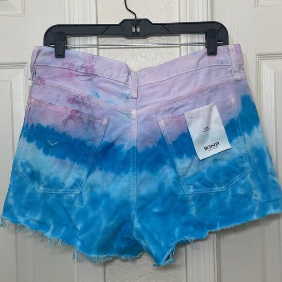 Hudson Lori High Rise Shorts Blue and Purple Tie Dye Denim Cutoffs Size 30 New - Picture 11 of 15